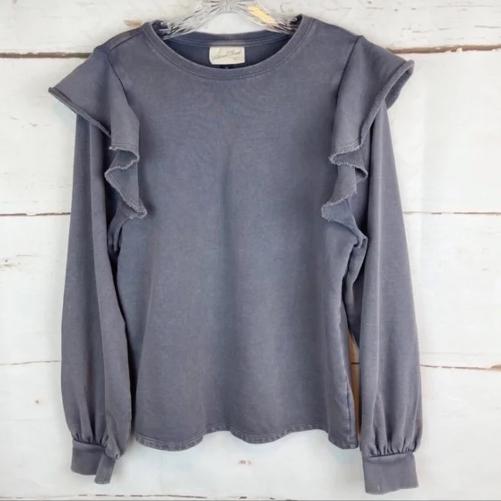 Universal Thread Gray Ruffle Shoulder Long Sleeve Sweater